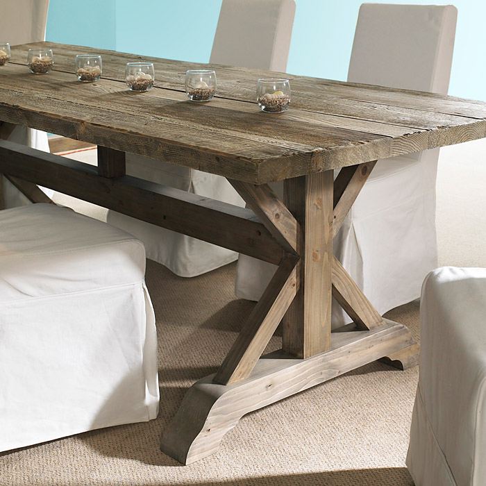salvaged wood trestle dining table