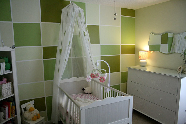 Nursery with calming different hues of greens