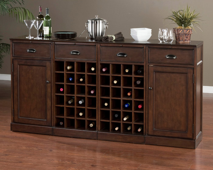 Classic home bar with center wine rack