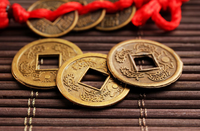 Chinese feng shui coins used as decor accessories